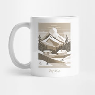 Vintage Retro Minimal Travel Sepia-Toned Bansko Ski Resort Mug